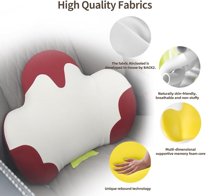 Lumbar Support Pillow for Office Chair, Gaming Chair, Car Driver Seat Back Cushion, Bed & Couch, Gifts for Friends and Parents,Ergonomic Back Support Pillow with Comfortable Memory Foam(Red/White)