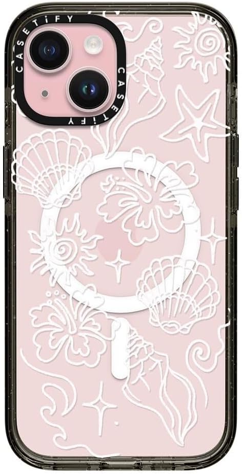 CASETiFY Impact iPhone 15 Case [Slim/Compatible with Magsafe / 8.2 ft. 4X Military Grade Drop Protection] - Sea Shore - Clear Black