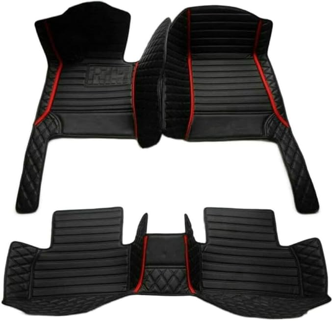 Custome Car Mats Accessories All Weather Floor mats Compatible with Automotive Floor Mats Passenger car mats (All Black red)