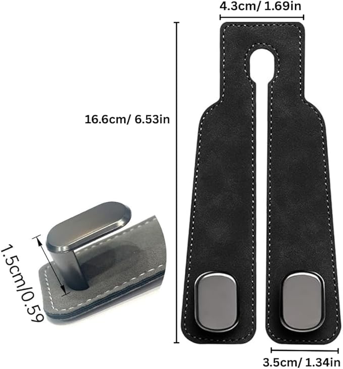 Car Seat Headrest Hooks for Purses and Bags - Premium Leather Double Hook Hanger with Metal Construction, Universal Purse Holder for Car Organization, Fits Most Vehicles (Black, 2-Pack)