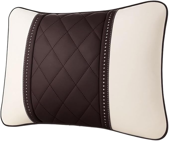 Car seat headrest Leather Car Fit for Seat Rest Cushion Headrest Car Neck Pillow Fit for BMW (Color : Beige Coffee-01)