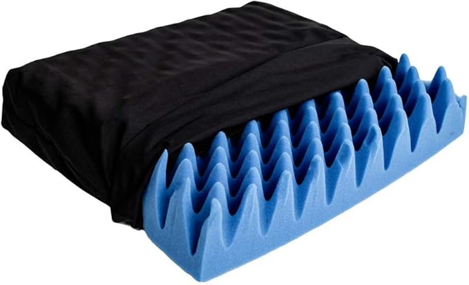 Gilbins Convoluted Egg Crate Foam Chair Cushion, Seat Cushion, Car Seat Cushion, Office Chair Cushion or Wheelchair Cushion to Relieve Back Pain Wheelchair and Recliner Chair Pads (Black with Cover)