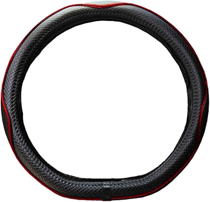 Mayco Bell Flat Bottom Steering Wheel Cover Anti-Slip,Safety,Soft,Breathable,Durable,Full Surround,Comfortable Grip Microfiber Leather (D-Shape,Black Red)
