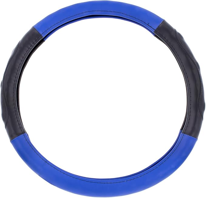 United Pacific 70405 18" Two Tone Steering Wheel Cover, Engineered Leather Construction, Euro Style, Large Grip – ONE Steering Wheel Cover – Black & Blue