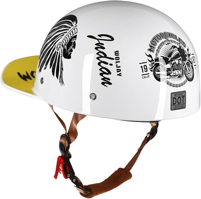 Vintage Retro Open Face Motorcycle Helmet Baseball Cap Half Helmets with pull-down Lens for Men Women Moped Cap Jet Scooter Street Cruiser - DOT Certified (Indian-White,XX-Large)