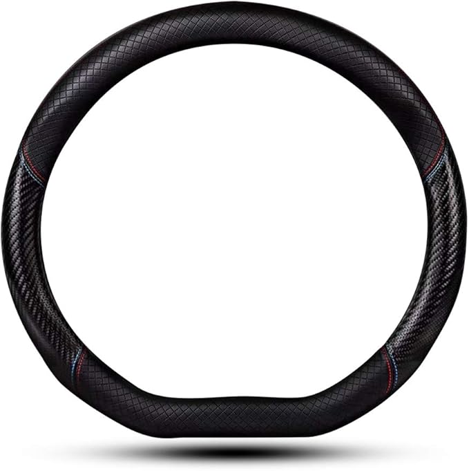 Car Carbon Fiber and Leather D-Shape Steering Wheel Cover, Stylish car Non-Slip Leather car Interior 15 inches Universal Red and Blue
