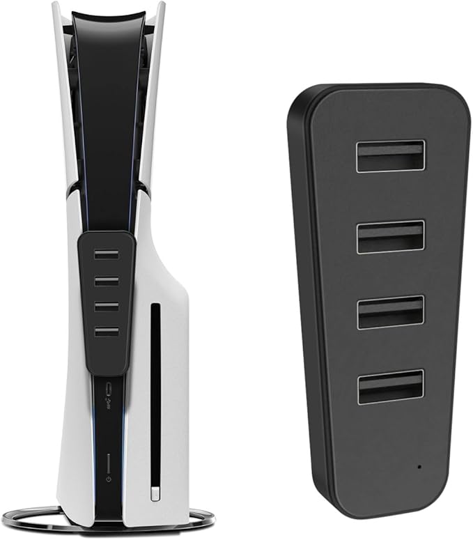 TNP 4 Port USB Hub for PS5 Slim Edition - High-Speed USB 2.0 Port Extender Adapter Accessories Expansion Hub Connector Expander for PlayStation 5 Slim ONLY, Black