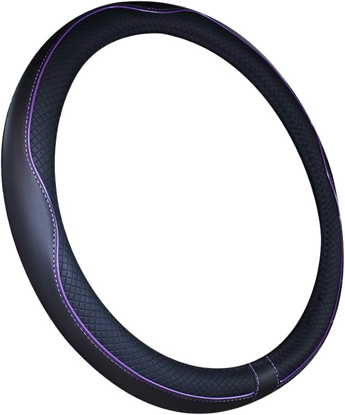 Mayco Bell Universal Standard Size Steering Wheel Cover Anti-Slip,Safety,Soft,Breathable,Durable,Full Surround,Comfortable Grip Microfiber Leather (14.5-15 inch,Black Purple)