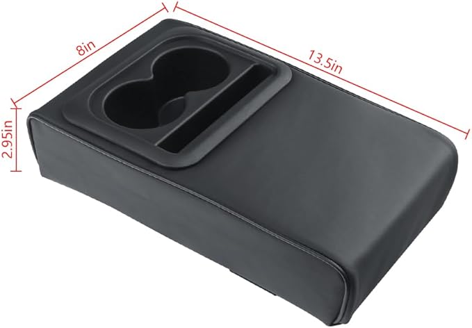 Car Center Console Armrest Pillow with Cup Holder, Leather Middle Console Protection Cushion with Phone Holder, Memory Foam Auto Arm Rest Box Cover, Universal Vehicle Accessories (Black)
