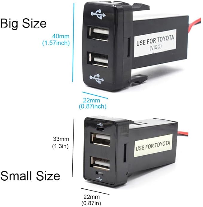 5V 2.1A Dual USB Car Charger Interface Socket Adapter for Toyota with Short Circuit Protection - (Color Name: Big Size)