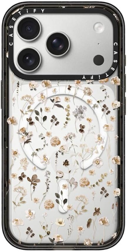 CASETiFY Impact iPhone 17 Pro Case [Slim/Compatible with Magsafe / 8.2 ft. 4X Military Grade Drop Protection] - Wildflower Friday - Clear Black