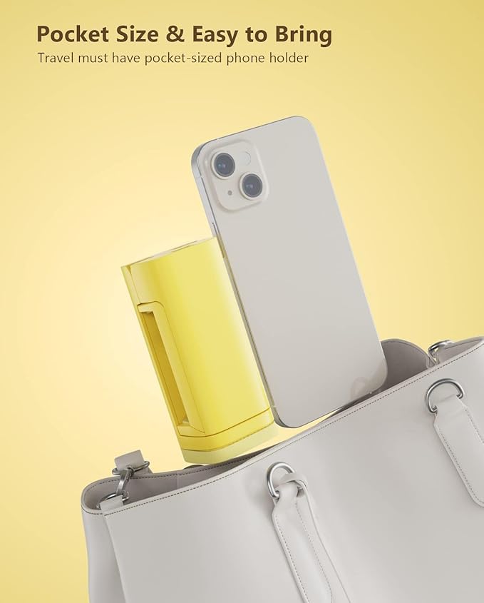 MiiKARE Airplane Travel Essentials Phone Holder, Universal Handsfree Phone Mount for Flying with 360 Degree Rotation, Accessory for Airplane, Travel Must Haves Phone Stand for Desk, Tray Table, Yellow