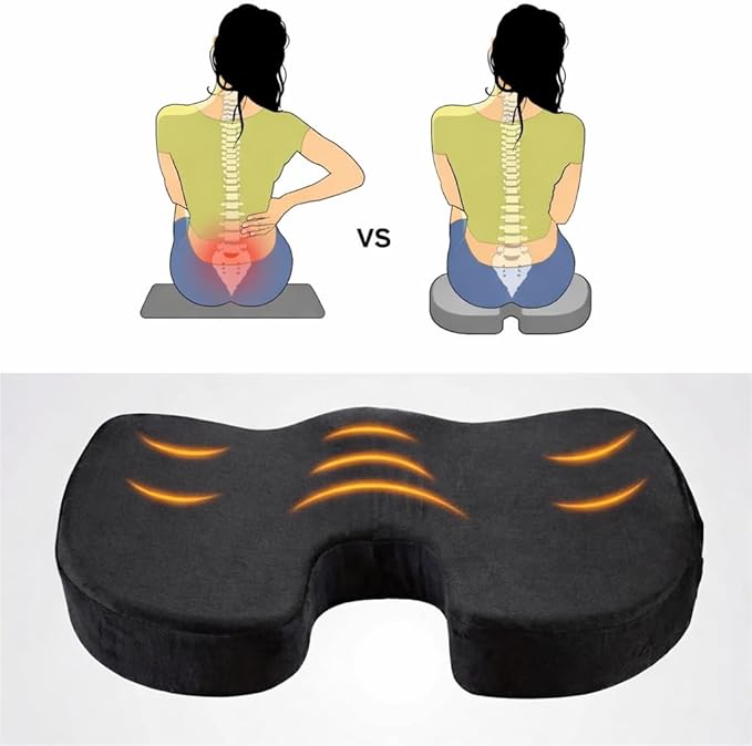 Premium Memory Foam Seat Cushion with Carrying Bag & Cooling Gel for Office Chair, Wheelchair, Travel, Car Seat, Gaming Chair for Coccyx & Tailbone Pain, Back Pain Relief, Sciatica Support