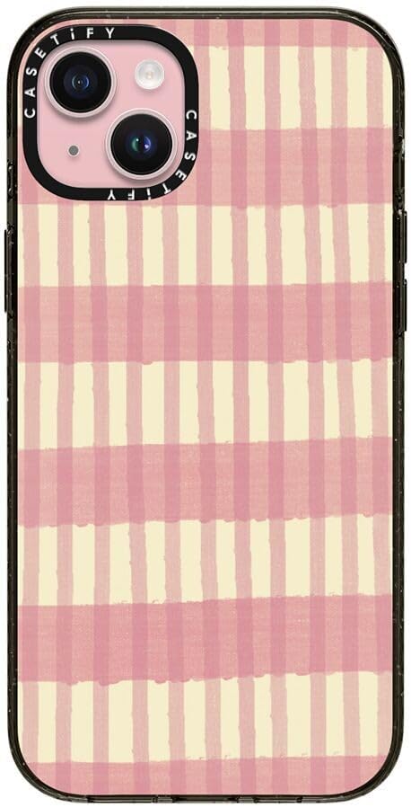 CASETiFY Impact Case for iPhone 15 Plus [8.2ft 4X Military Grade Drop Protection/Compatible with Magsafe] - Pink Summer Stripes - Clear Black