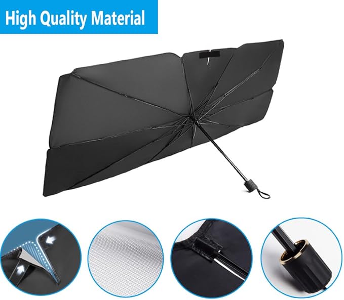 Windshield Sun Shade 2025 Car Accessories 100% Blackout Car Front Windsow Shades Umbrella Automotive Sun Visor Block Heat Insulation Protection (Red)