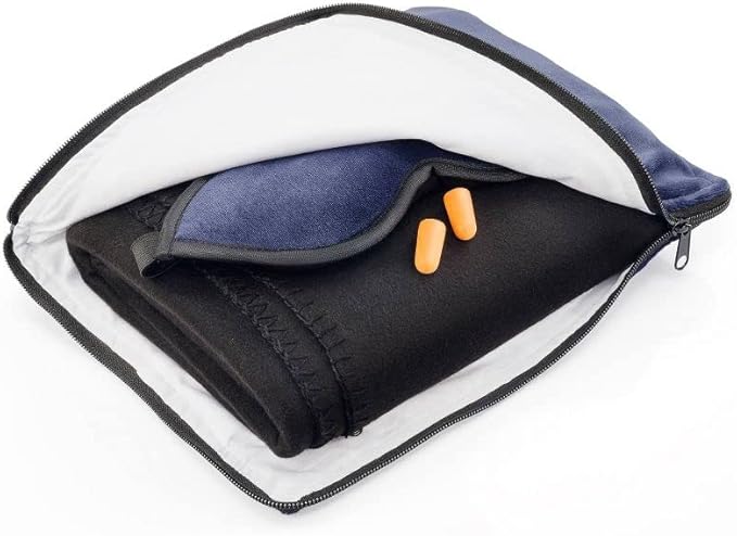 Lewis N. Clark Ultimate Comfort Set + Portable Travel Kit for Airplane, Includes Inflatable Pillow + Zippered Carrying Case, Cozy Fleece Blanket, Eye Mask for Sleeping & Foam Ear Plugs, Navy
