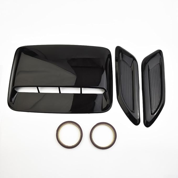 Car Hood Scoop Vent Cover Set - 3 Pcs Glossy Black Air Intake Decorative Trim For Fit On Most Vehicles