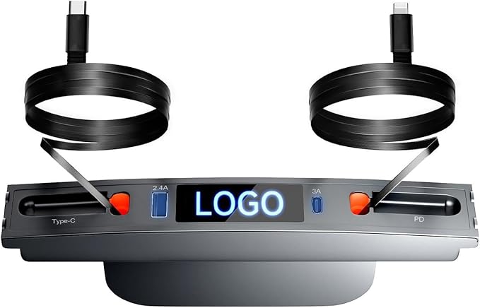 Qoope USB Hub for Tesla Model 3 Model Y Accessories 2024 2023 2022 2021 Car USB Charger Multi Port with Fast Charger Retractable Cable Docking Station (Not Fit Model 3 2024)