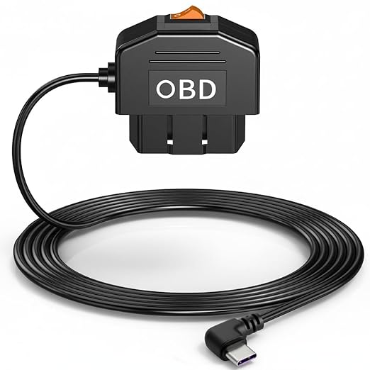 OBD2 Power Cable for Dash Camera, Type-C OBD Adapter with 24-Hour Parking Mode, Acc Mode, Low Voltage Protection, 11.48FT Cable for Dash Cams, GPS, DVR, and More, 12V-36V to 5V/3A