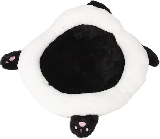 Cute Panda Plush Car Seat Cushion, Lumbar Support Pillow for Driving and Office Chair, Black Rabbit Fur Round Pad, Universal Automotive Interior Accessory