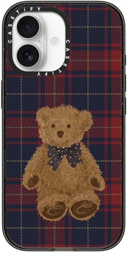 CASETiFY Impact iPhone 17 Case [Slim/Compatible with Magsafe / 8.2 ft. 4X Military Grade Drop Protection] - Teddy Bear Plaid - Clear Black