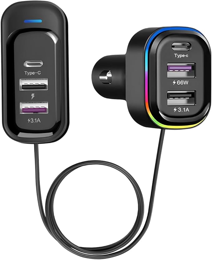 Car Charger with 6 Multi Ports USB Type C, 66W & QC3.0 Fast Charging Adapter Auto Cigarette Lighter Plug, for iPhone 15 Max Pro Samsung Android Smart Phone Tablets & More