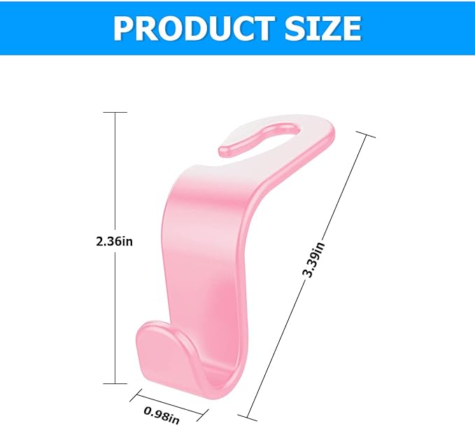 Car Back Seat Headrest Hooks, 4PCS Vehicle Backseat Storage Organizer Hanger, Multifunctional Auto Headrest Hidden Hook Universal for Handbag Purse Backpacks Bags and Groceries (Pink)