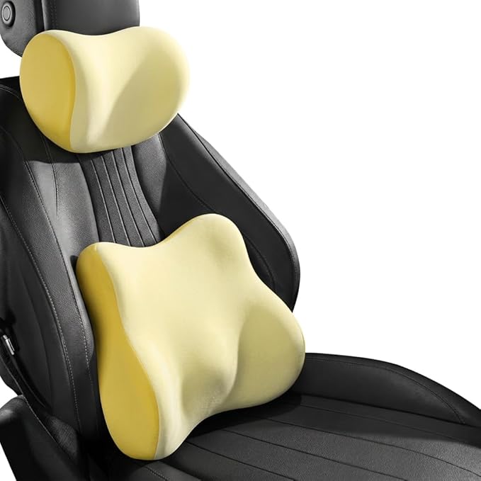 Car Headrest Pillow & Lumbar for Alfa Romeo Stelvio 2017-2021, Car Seat Neck Pillow Back Support, Breathable All-Season Automotive Seat Cushions, 2PCS,D Dual Yellow