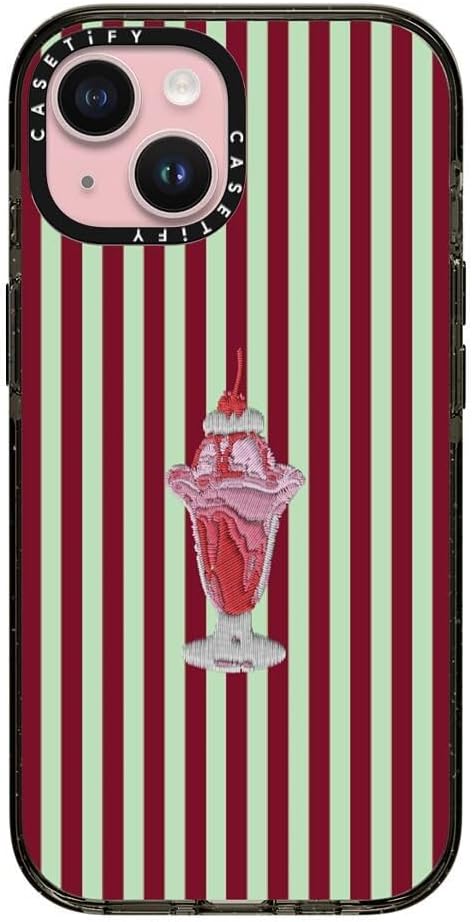 CASETiFY Impact iPhone 15 Case [Slim/Compatible with Magsafe / 8.2 ft. 4X Military Grade Drop Protection] - Stripy Sundae - Clear Black