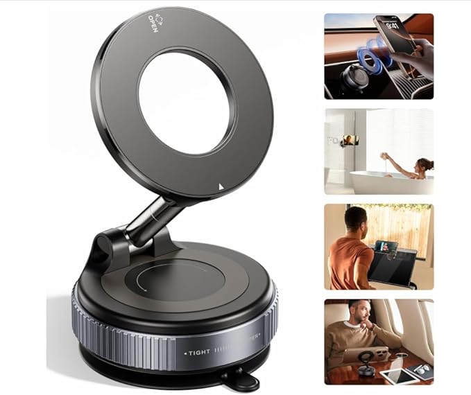 2026 Upgraded Vacuum Magnetic Car Phone Holder 360° Reinforced 96LBS Ultra Suction Cup Phone Mount for MagSafe Cell Phone Holders for Your Car/Gym/Mirror Mount for iPhone & Android