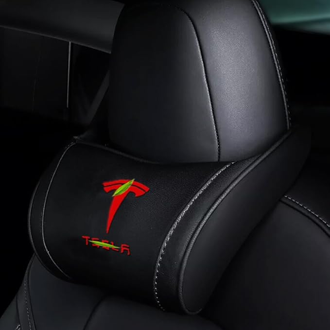 Car Headrest Neck Pillow Support Ergonomic, with Valve Stem Covers Accessory for Driving Seat Fatigue Relief Compatible with Model S X 3 Y & Cybertruck - 1 Piece