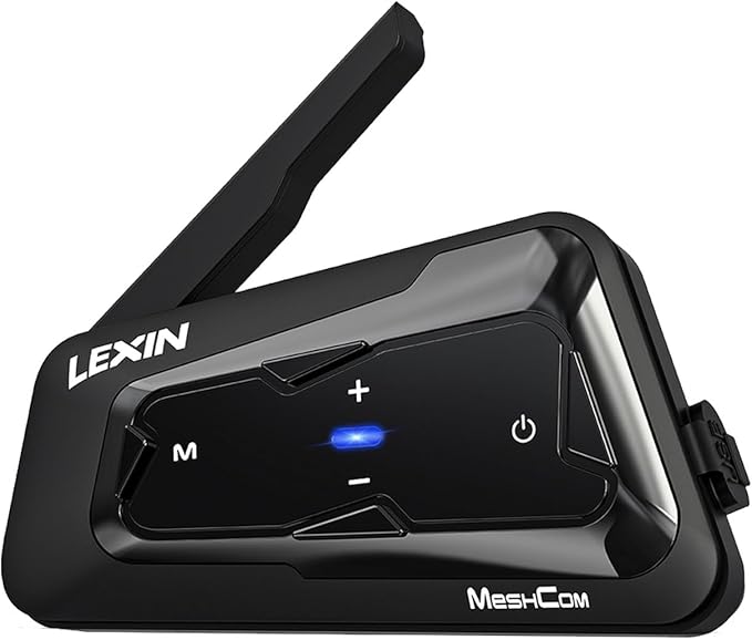 LEXIN MeshCom Motorcycle Bluetooth Headset, 24 Riders Mesh Helmet Communication System with Audio Multitasking/Music Sharing/1100mAh Battery/FM Radio/Noise Reduction/IP67 Waterproof, 1 Pack