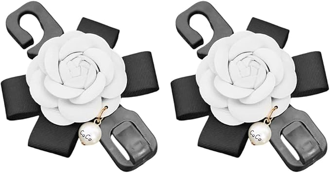 Car Seat Headrest Hook, 2PCS Cute Flower Vehicle Backseat Organizer Hanger for Purse Grocery Bag Coat, Auto Interior Hanging Decor Accessories, Universal for SUV Sedan Truck (White)