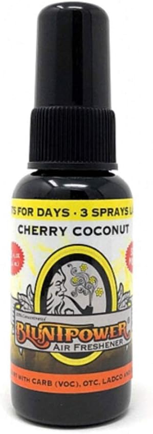BluntPower (Cherry Coconut, 1 Pack) Concentrated Air Freshener for Room and Car Spray - Oil-Based Diffuser Spray Bottle - Long-Lasting Bathroom Spray, Car Freshener, & Odor Eliminator Spray