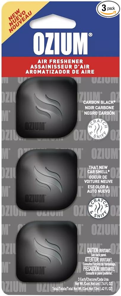 Ozium Carbon Black That New Car Smell Vent Clip Auto Air Freshener, 3 Pack