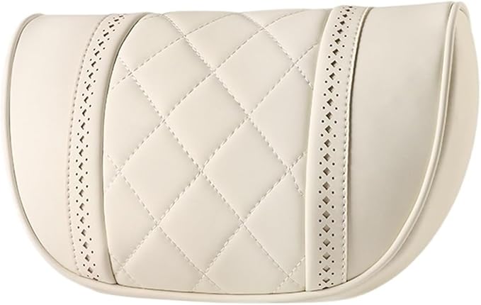 Car seat headrest Leather Car Fit for Seat Rest Cushion Headrest Car Neck Pillow Fit for BMW (Color : Beige)