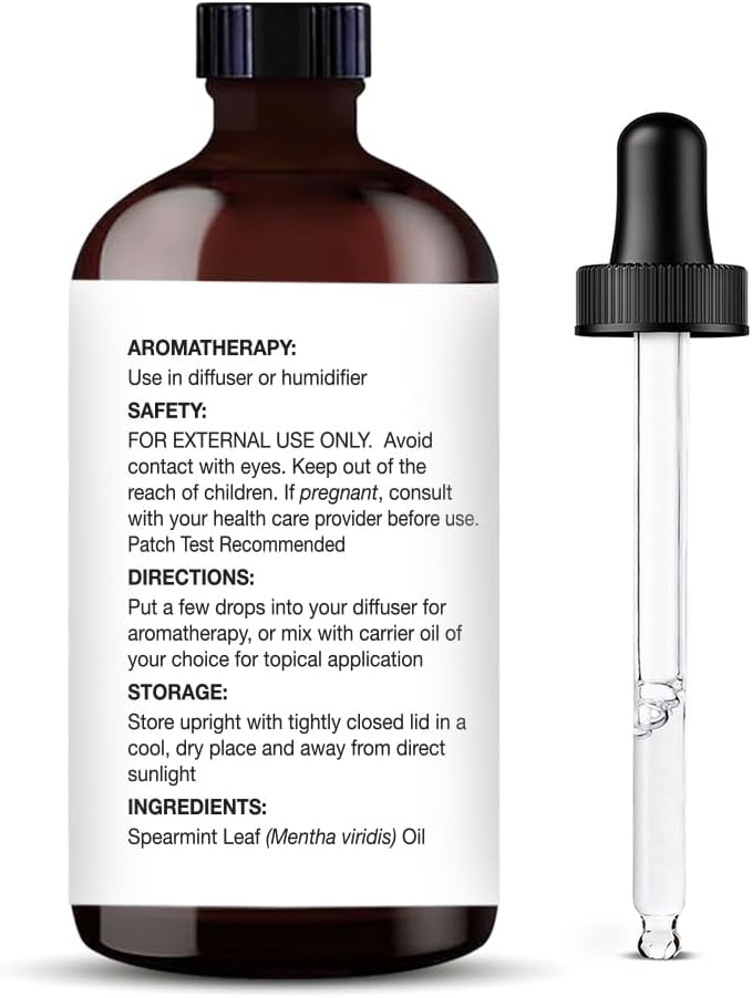 Majestic Pure Essential Oil with Glass Dropper - 100% Pure and Natural - Essential Oils for Diffuser, Aromatherapy, Soap and Candle Making, Spearmint Essential Oil, Spearmint Oil, 4 Fl Oz