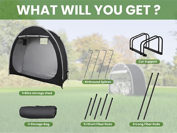 Bike Tent with Bicycle Racks Outdoor Portable Bicycle Storage Sheds with 210D Oxford 800ppm Waterproof for 2/3 Bikes, Covers Shelter for Motorcycle, Garden Tools, Lawn Mower
