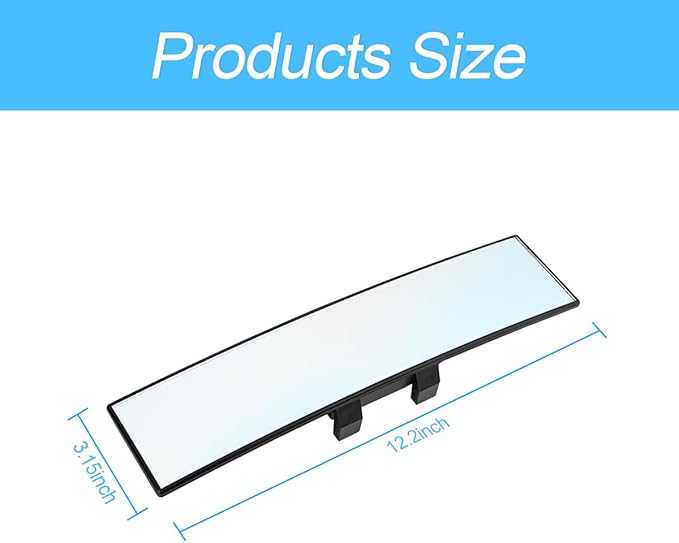 8sanlione Car Rearview Mirrors, Shock Resistant Interior Clip-on Panoramic Rear View Mirror for Car, Wide Viewing Range, 12 inch HD Universal Use for Cars, SUVs, Trucks, Vehicles (White)