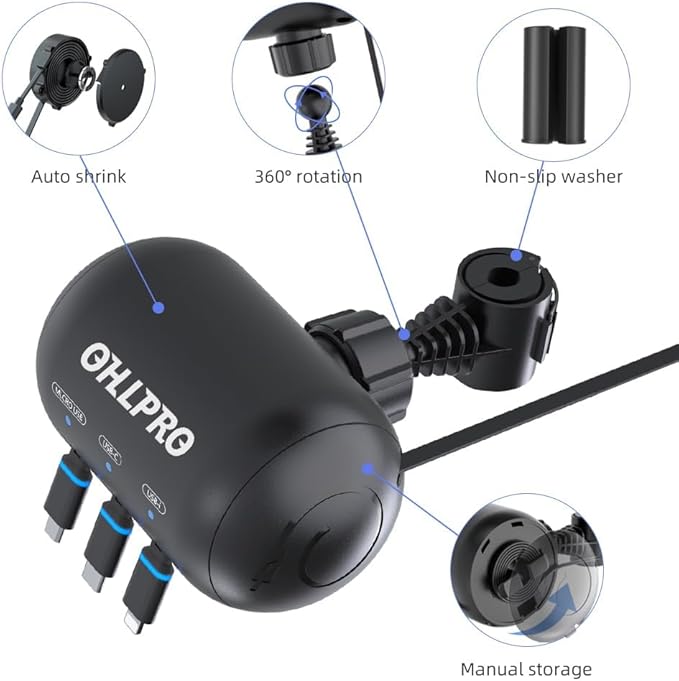 OHLPRO 3-in-1 Retractable Backseat Car Charging Station, 15W Fast Car Charger for All Phones (iPhone, Samsung), Ideal for Lyft, Turo, Uber, Taxi, Rideshare, Customer Charging Dock Attach to Headrest