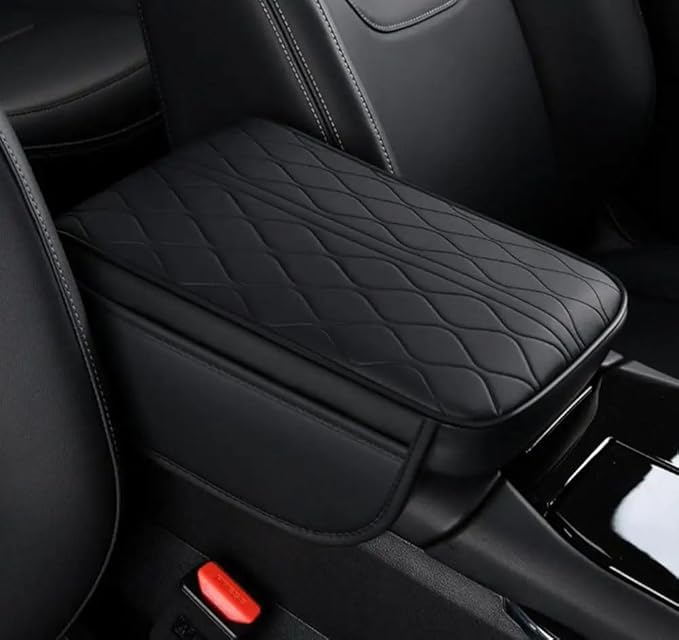 OUTMX Car Center Console Cushion for Lexus NX 350 2022-2025, Nappa Leather Memory Foam Armrest Cover with Side Storage Pockets, Auto Elbow Support Pad 1pc,Black