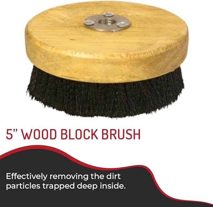 HI-TECH 5” Wood Block Brush – Carpet & Upholstery Shampoo Tool for Rotary Buffers & Polishers – Medium Soft Bristles – Auto Detailing, Home, Office Cleaning