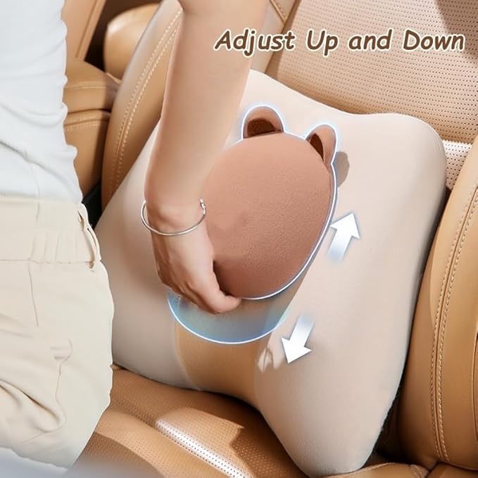 Car Lumbar Support and Neck Pillow for Driving Seat, Memory Foam Car Back Support Pillow & Headrest for Improve Posture, Driver Back Neck Sciatica Pain Relief Cushion (White Pink)
