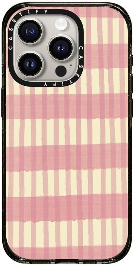 CASETiFY Impact Case for iPhone 15 Pro [8.2ft 4X Military Grade Drop Protection/Compatible with Magsafe] - Pink Summer Stripes - Clear Black