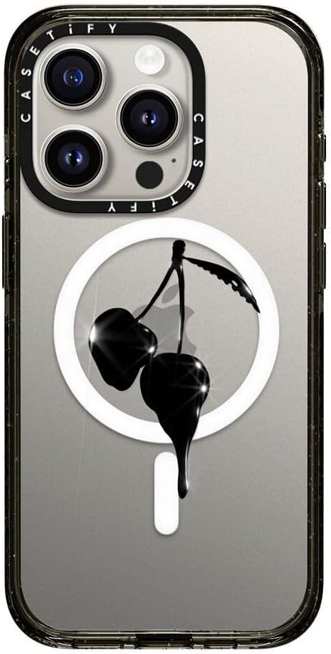 CASETiFY Impact iPhone 15 Pro Case [Slim/Compatible with Magsafe / 8.2 ft. 4X Military Grade Drop Protection] - Night Cherry - Clear Black