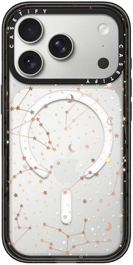 CASETiFY Impact iPhone 17 Pro Case [Slim/Compatible with Magsafe / 8.2 ft. 4X Military Grade Drop Protection] - Space Pattern on Clear Background - Clear Black
