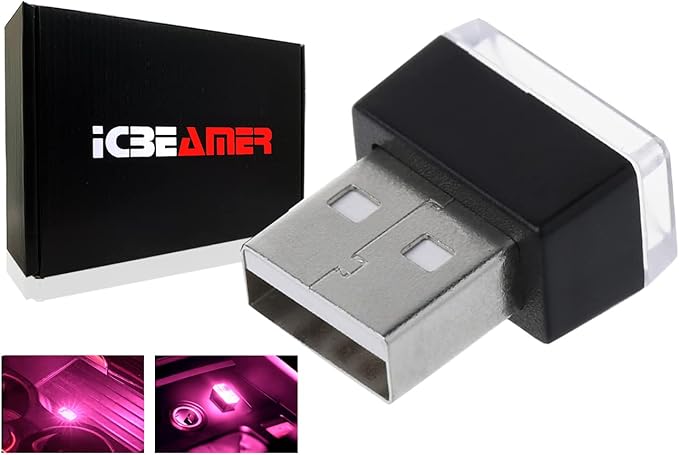 ICBEAMER USB Type-A LED Night Light 2-Pack (Purple) | Plug-in Universal Fit Automotive Accessory for Car Interior and Trunk Ambient Atmosphere Lighting