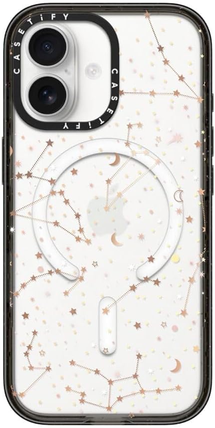 CASETiFY Impact iPhone 17 Case [Slim/Compatible with Magsafe / 8.2 ft. 4X Military Grade Drop Protection] - Space Pattern on Clear Background - Clear Black
