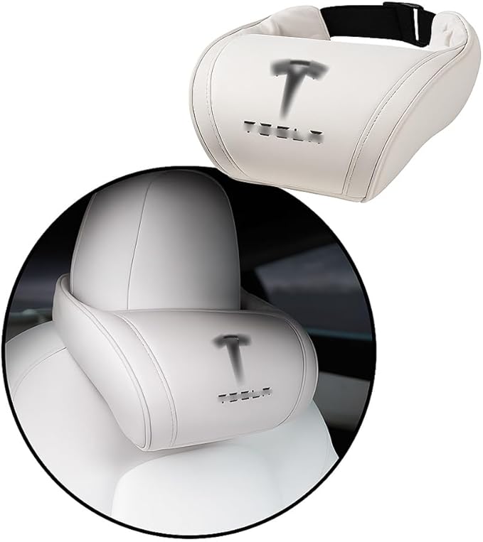 Car Headrest Neck Pillow Support Ergonomic, with Valve Stem Covers Accessory for Driving Seat Fatigue Relief Compatible with Model S X 3 Y & Cybertruck - 1 Piece