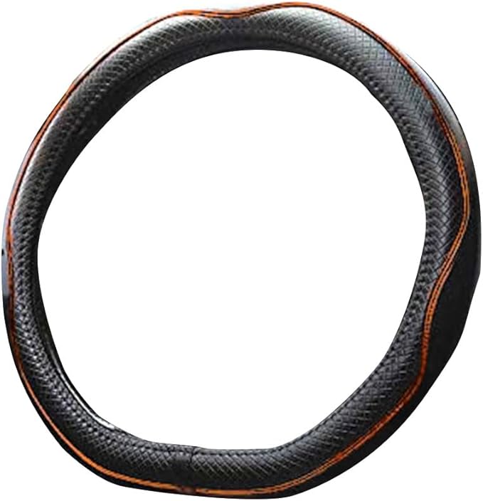 Mayco Bell Flat Bottom Steering Wheel Cover Anti-Slip,Safety,Soft,Breathable,Durable,Full Surround,Comfortable Grip Microfiber Leather (D Shape, Black Orange)